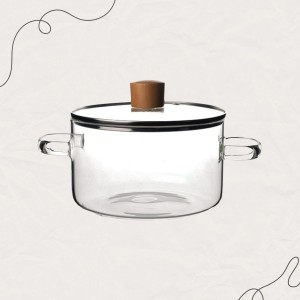 Стъклена тенджера 5.5L – Елегантен съд за готвене с дървен акцент