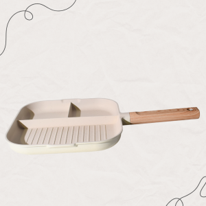Незалепващ грил тиган GrillCraft Harmony – с три отделения и дървена дръжка